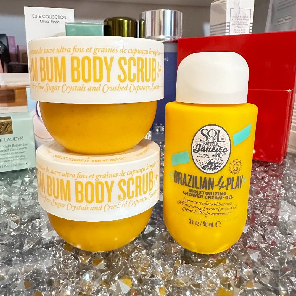 NEW Sol de Janeiro 3pc BUNDLE Bum Bum Scrub & Shower Gel 100% AUTHENTIC